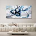 yiijeah Modern Large Abstract Wall Art - Bright and Bold Line Design - Blue and White Canvas Picture Artwork Wall art for living room and office Oversized Abstract wall Decor 58"L x 29"W, Blue