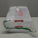 JUXYES 2-Tiers Stack Carry Storage Box With Handle, Transparent Stackable Storage Bin With Handle Lid Latching Storage Container for School & Office Supplies (Red)