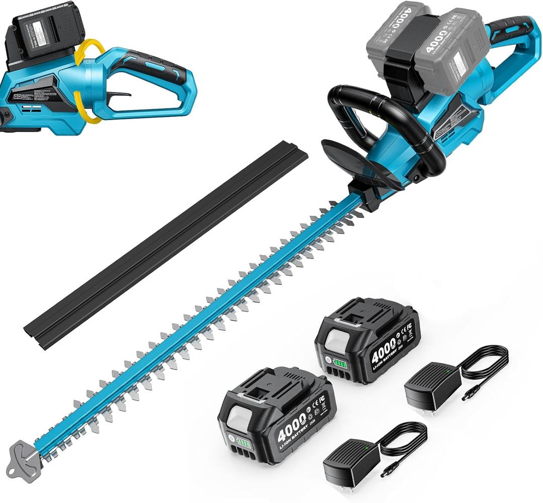 SEESII 40V Hedge Trimmer Cordless, 24" Electric Hedge Trimmer, 26000 RPM Bush Trimmer with 2 Packs 4.0Ah Batteries & Charger, 1" Blade Gap, Shrub Trimmer with 180 Rotatable Head, Blue