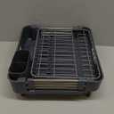 TOOLF Dish Drying Rack with Drainboard, Extendable Dish Rack for Kitchen Counter, Expandable Dish Drainer, Dish Strainer, Foldable Home Countertop Plate Storage Rack with Cutlery Holder, Gray