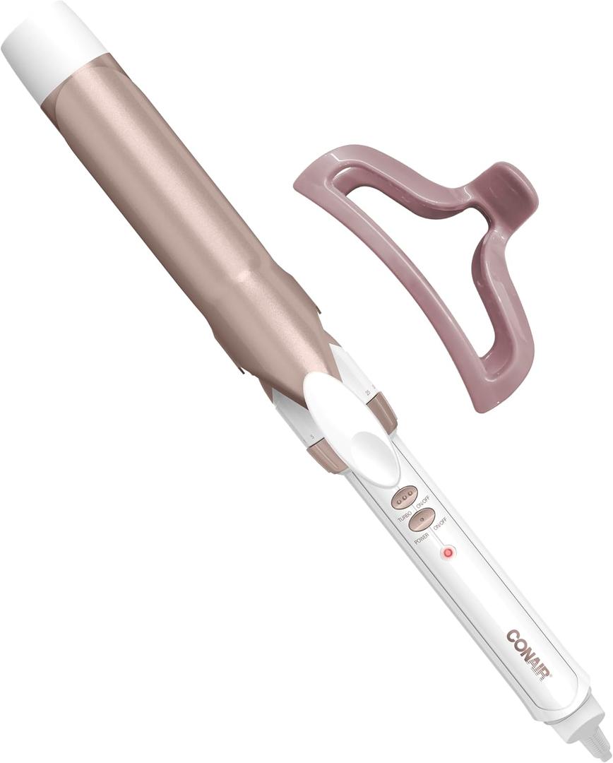 Conair Double Ceramic 1 -Inch Curling Iron with Claw Clip, 1.25-Inch Barrel Creates Loose Curls, Hair Curler for Use on Medium and Long Hair, White