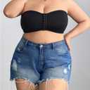 OYOANGLE Women's Plus Size Front Closure Strapless Bra Push Up Padded Tube Bandeau Bralette (Black, XXXL)