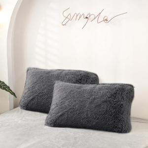 MorroMorn Decorative Pillows Covers, 2 Packs Faux Fur Pillow Cases, Luxury Shaggy Throw Pillowcase Cushion Shams with Zipper Closure Home Decor for Couch Sofa Bed Room (Gray, King/California King)