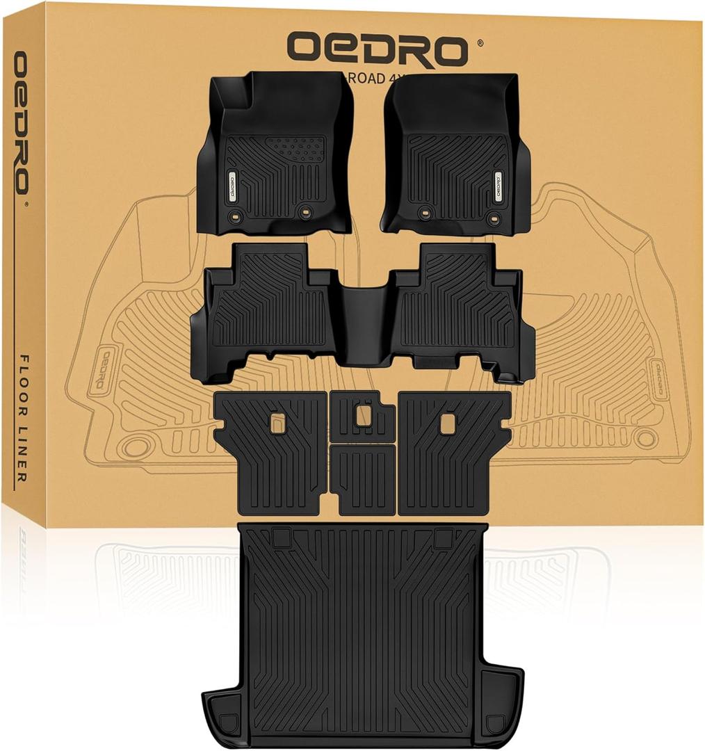 OEDRO Floor Mats Cargo Liner Fit for 2013-2024 Toyota 4Runner 5-Seater, Custom Fit TPE All Weather Floor Liners Trunk Mat with Backrest Mat for 4Runner Accessories, Car Mat Full Set, Black