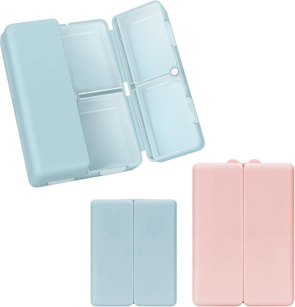 FYY 2 Pcs Daily Pill Organizer, 7 Compartments Portable Pill Case Travel Pill Organizer,[Folding Design] Pill Box for Purse Pocket to Hold Vitamins,Cod Liver Oil,Supplements and Medication-Navy+Pink (Large (1 Piece), Small (1 Piece))