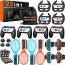 Switch 2 Sports Accessories Bundle 22 in 1 Family Party Kit for Nintendo Switch 2 Only, with Tennis Rackets, Steering Wheels, Wrist Straps, Grips, Joystick Caps, Card Case & Storage Bag