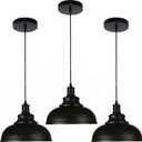 Black Dome Metal Pendant Lights - Hanging Ceiling Fixture for Industrial, Farmhouse Kitchen Island, Dining Room, Foyer (3 pack)