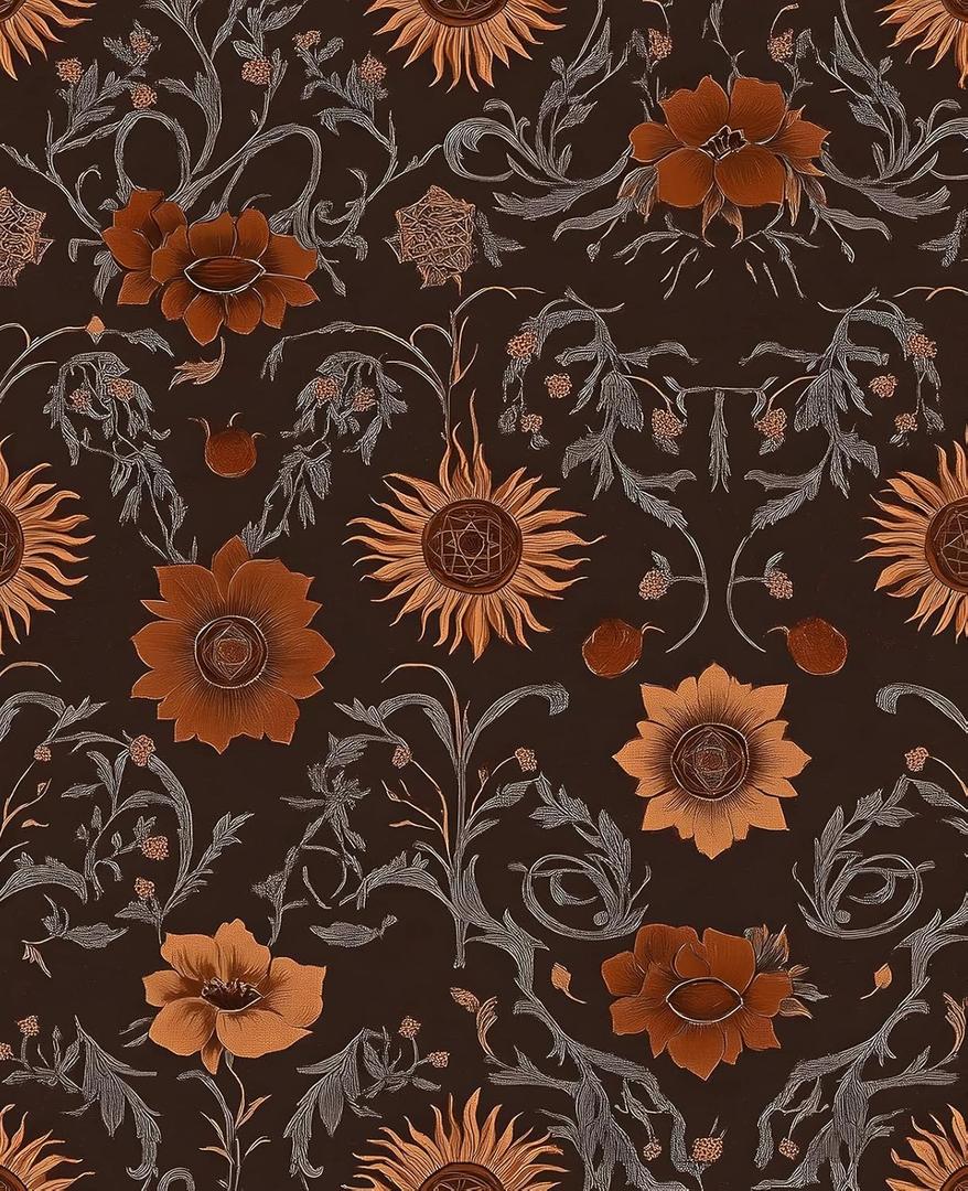 Extra Long Vintage Floral Contact Paper, 17.5In x 393In Moody Dark Brown Sunflower Botanical Pattern Self-Adhesive Wall Paper for Bedroom Cabinet Kitchen, Vinyl Witchy Wall Art Decor in Rust