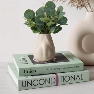 Decorative Books, Set of 2 Elegant Fake Book with Artificial Eucalyptus for Home Decor- Enhance Coffee Table, Bookshelf, Entryway, Mantel Decor-Beautiful Faux Books for Photo Storage, or Keepsake Box