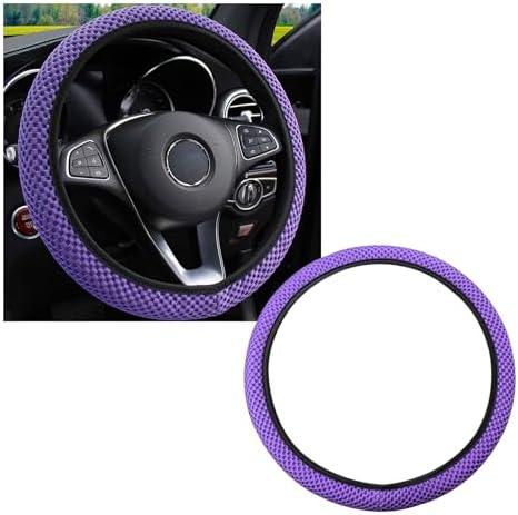 Kewucn Car Elastic Stretch Steering Wheel Cover, Soft Microfiber Breathable Ice Silk, Universal 15 Inch Anti-Slip Auto Steering Wheel Protector, Fit Car, SUV, Van, Sedan, Truck (Purple)