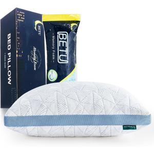 BETU Cooling Standard Pillow, Shredded Memory Foam Cool Pillow for Hot Sleepers, Adjustable Firm Soft Support Bed Pillows Perfect for Back Neck Pain and Side Sleeping with Pillows Case Cover, Blue