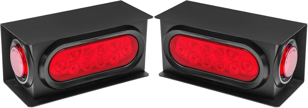 LIMICAR Steel Trailer Lights Boxes Housing Kit with 6 Inch Oval Red LED Trailer Tail Lights 2 Inch Round Red LED Side Marker Clearance Lights, Included Grommets Wire Pigtails Connectors