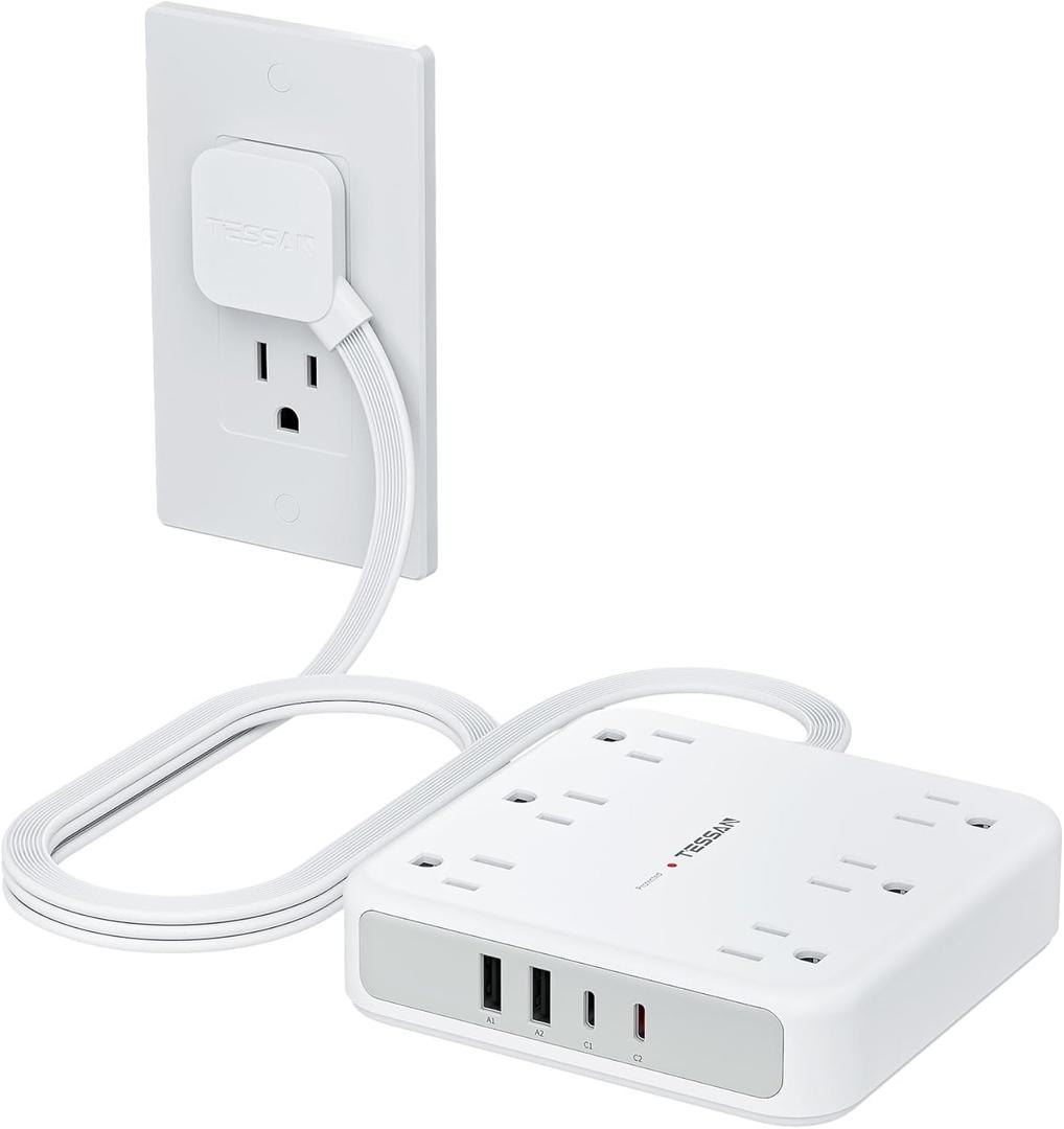 TESSAN Surge Protector Power Strip 2100J, 5 FT Extension Cord with Multiple Outlets Flat Plug, 4 USB (2 USB C) and 6 AC Outlets, Multi Port Charging Station for Home Office Dorm Room Essentials (Grey)