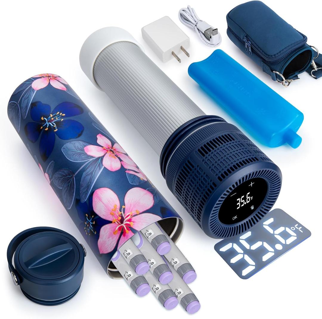 YOUSHARES Electric Insulin Cooler Travel Case, 35-68F Custom & Display Temperature Medical Cooler with Biogel & USB Charger, TSA Approved Diabetic Medication Refrigerator, Portable for 17 Pens (C3_Magnolia)