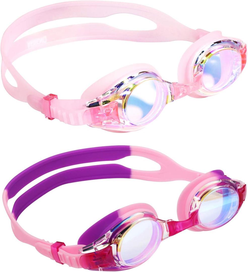 Aegend 2 Pack Kids Goggles, Swimming Goggles for Kids Age 4-16 Boys and Girls Youth, Anti-Fog Waterproof Anti-UV Pool Goggles (A - Bright Lavenderish & a - Crisp Pink)