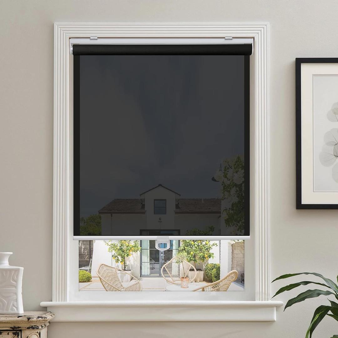 AOSKY Cordless Roller Shades for Windows Light Filtering Shades with 5% Openness Solar Screen Semi Sheer Roller Blinds UV Protection for Office and Home. Easy to Install 34" W x 72" H (Black)