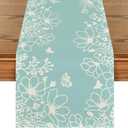 Artoid Mode Blue Bloom Flowers Butterfly Spring Table Runner, Seasonal Holiday Kitchen Dining Table Decoration for Home Party Indoor 13x108 Inch