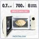 Nostalgia Retro 700W Microwave Oven 0.7 Cu Ft Capacity Child Safety Lock, 8 Auto-Cook Settings Countertop Kitchen Appliance Ivory