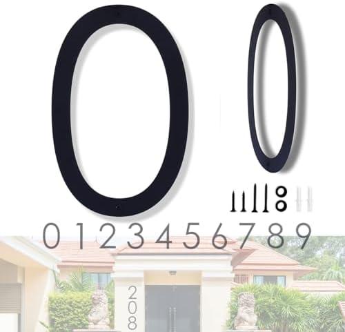 16 Inch Modern House Numbers for Outside, Large Black Metal House Numbers, House Address Numbers for House Address Apartments Wall Door Hotel Garage Gate with Nail Kit Number 0