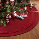 Knitted Christmas Tree Skirt 48 inches - Red Cable Knit Christmas Tree Skirt - Thick Rustic Farmhouse Christmas Tree Skirt Decorations - Xmas Holiday Home Party Decor(Burgundy)