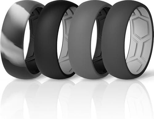 ThunderFit Men's Air Groove 7.8mm Wide 1.8mm Thick Silicone Rings, Variety Multipack 1-7