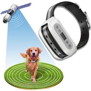 GPS Wireless Dog Fence System, Electric Satellite Technology Pet Containment System by GPS Signal for Dogs and Pets with Waterproof & Rechargeable Collar Receiver, Container Boundary (White)