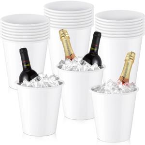 Layhit 24 Pcs Plastic Ice Buckets for Parties 3 Liters Wine Bucket Portable Ice Holder Disposable Wine Cooler for Party Wedding Party Beverages Champagne Soda and Beer (White)