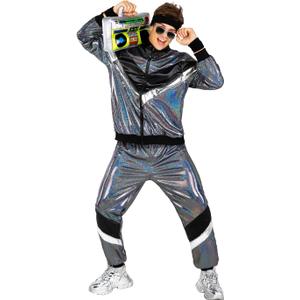 Morph Silver 80s Track Suit Mens 80s Costumes For Men, 1980s Costume For Women, Halloween Costumes For Adults Tracksuits 90s (Large)