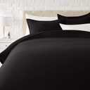 Amazon Basics Lightweight Soft Microfiber 3-Piece Duvet Cover Set with Zipper Closure, Full/Queen, Black, Solid
