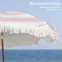AMMSUN Boho Fringe Umbrella Outdoor Patio, 6.5ft UPF50+ Picnic Umbrella with Tassels with Steel Pole and Push Button Tilt, Pink Stripes