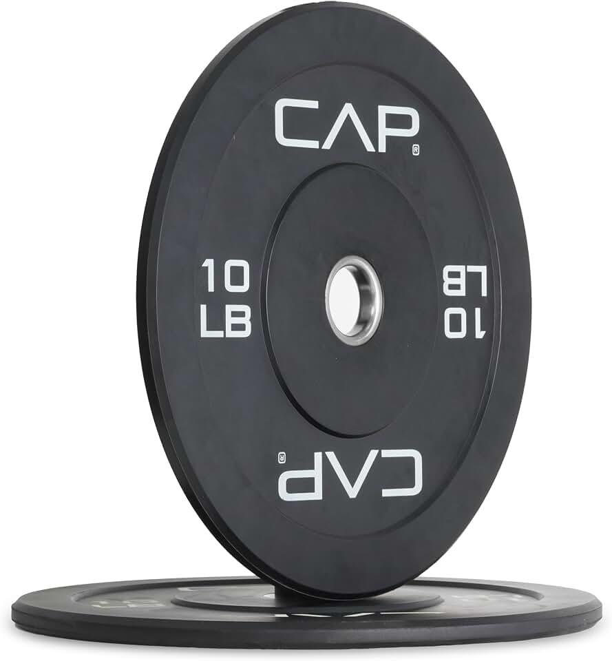 CAP Barbell Rubber Olympic Bumper Plate |  Black and White Colors, 10 Lbs., pair