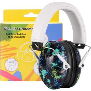 PROHEAR 032 Kids Ear Protection Safety Ear Muffs, NRR 25dB Noise Reduction Childrens Earmuffs, Adjustable Headband Hearing Protectors for Sports Events, Concerts, Racing, Airports - Graffiti Pattern