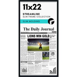 Americanflat 11x22 Newspaper Frame with Polished Plexiglass - Display for Assorted Media Articles - Streamline Collection - Thin Border Picture Frame for Wall Display - Black