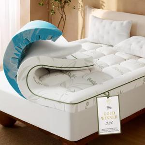 Bedsure 5 Inch Memory Foam Mattress Topper Queen, 2-in-1 Dual Layer, 3 Inch Memory Foam + 2 Inch Viscose Made from Bamboo Mattress Topper Pad Cover, Flippable Memory Foam with Dual Comfort, White