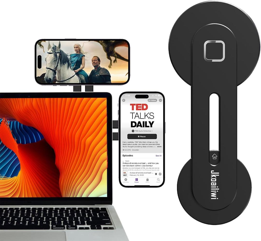 180° Adjustable Magnetic Laptop Phone Holder Mount for iPhone 17 Air Pro Max 16, Computer Phone Holder for Monitor's Top and Side, Dual Screen Edge Monitor Mount, Extended Laptop Stand