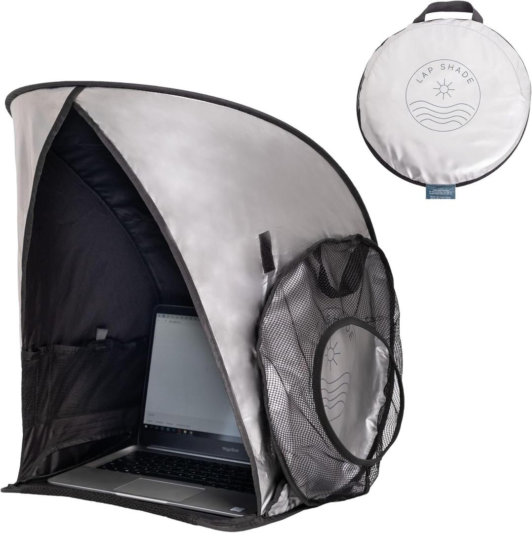 Laptop Sun Shade for Working Outside | Glare Blocker | Heat Reflective | Waterproof | Fits up to 17” Screens | Foldable & Portable Privacy Screen Hood Tent for Outdoors | Perfect Viewing Angle