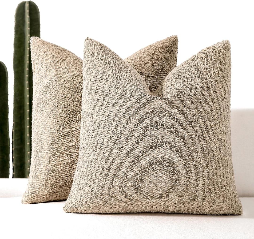 20x20 Boucle Throw Pillow Covers, Set of 2, Oatmeal