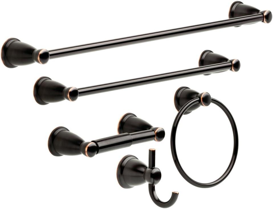 Franklin Brass Kinla 5-Piece Bathroom Set Oil-Rubbed Bronze 18', 24' Towel Bar Racks, Toilet Paper Holder, Ring, Hook KIN5PC-ORB