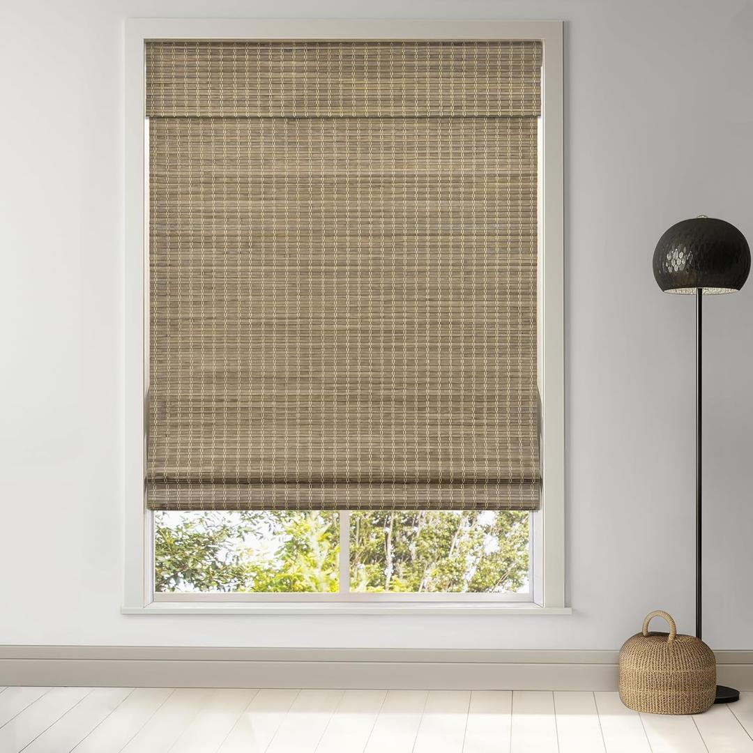 LazBlinds Cordless Bamboo Roman Shades, Privacy Blinds for Interior Windows, Room Darkening Roll Up Bamboo Blinds for Home & Patio, 33.5" W x 64" H, BDP-Driftwood