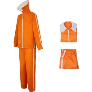 Men Zipper Jacket Coat Pants Orange Tracksuit Jumpsuit Costume 2-Piece Sports Suit Anime Cosplay Halloween Outfits Set (3X-Large)