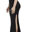 Womens Off Shoulder Sexy V-Neck High Split Long Maxi Dress, Formal Cocktail Party Evening Gown (L)