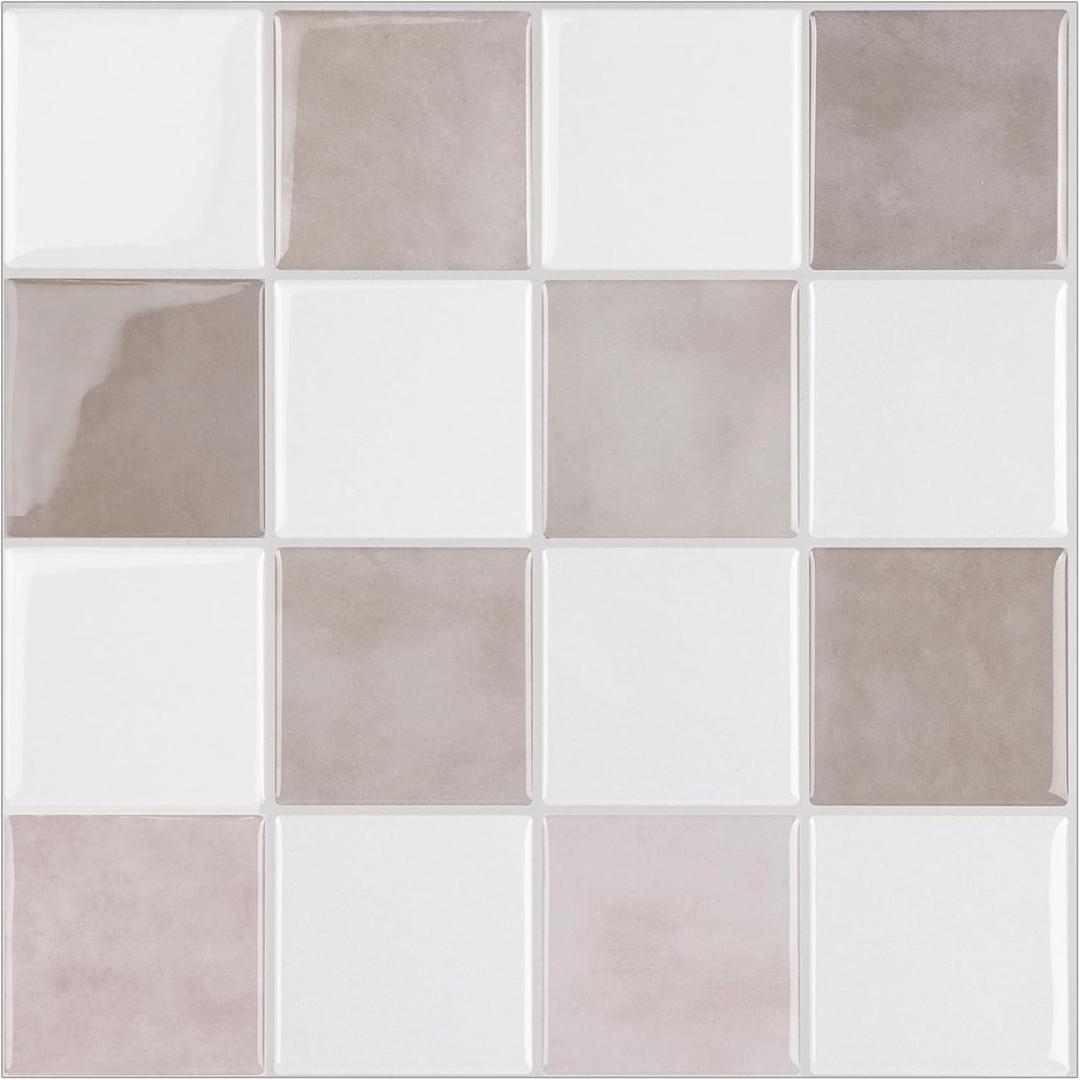 Peel and Stick Backsplash, New Upgrade Design 9" x9"Square Marble Tiles,3D Adhesive Premium Mosaic Tiles, Peel and Stick Tiles for Kitchen,Bathroom, Wall Tile10-Sheet (Beige)