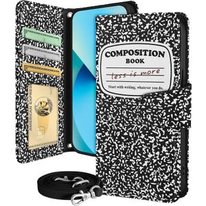 Buleens for iPhone 13 ProMax Wallet Case for Women - with Card Holder for iPhone 13 ProMax Flip Case Leather Crossbody Cute Aesthetic i Phone 13ProMax Case with Strap for Girls Girly, BK WH Notebook
