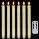 Homemory 5 Pcs Flameless Taper Candles with Remote, Timer, Dimmer, Ivory Battery Operated CandleSticks with Flickering Light, Plastic Led Window Candles, 9.6 Inches for Halloween Christmas Decoration