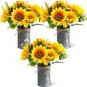SiliFine 3 Sets Sunflowers Centerpieces for Tables Artificial Sunflower with Vase Rustic Yellow Fake Flower for Wedding Decor Spring Summer Picnic Centerpieces Home Kitchen Shelf Decor (Vintage Color)