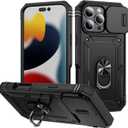 for Apple iPhone 16 Pro Max Case Military Grade Drop Shock Protection Cell Phone Cover with Slide Camera Cover Built-in 360° Rotate Ring Stand for iPhone 16 Pro Max 6.9 - Black