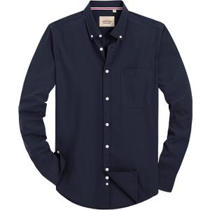 Alimens & Gentle Mens Solid Oxford Shirt Long Sleeve Dress Shirt Work Casual Button Down Shirts with Pocket,Navy Blue,3X-Large