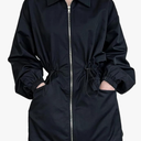 Women Drawstring Big Size Long Casual Turn-Down Collar Jacket Women Lapel Long Sleeve Zipper Coat, Size: M