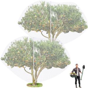 2 Pcs 15 x 15 ft Large Fruit Tree Netting for Protecting Fruit from Squirrels Birds Bug Deer & Rat Garden Mesh Netting with Zipper and Drawstring for Blueberry Peach Apple Garden Bushes