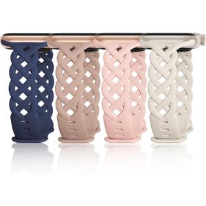Slim Silicone Bands Compatible with Apple Watch Band 40mm 38mm 41mm 44mm 45mm 46mm 49mm 42mm Women Floral Breathable Braided Lace Thin Sport Strap Replacement Wristbands iWatch SE Series 11 10 9 8 7 6 5 4 3 ultra 2